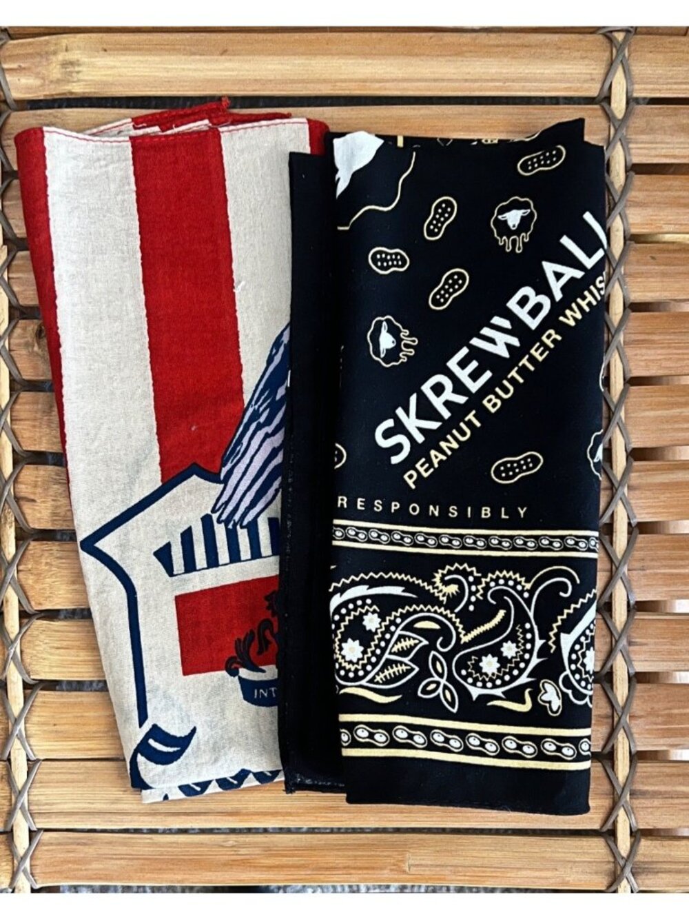 Vintage Seagrams & Skrewball bandanas, collectible, retro, cowboy, indie